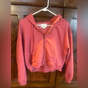 pinkish/red american eagle cropped zip-up jacket size S